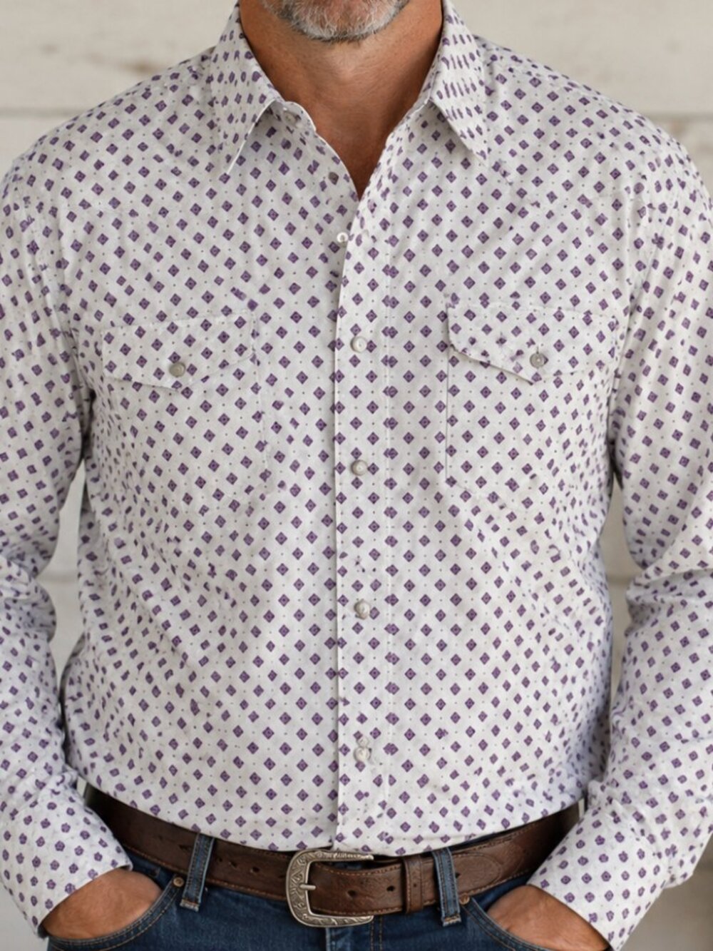 Wrangler Men’s Shirt George Strait Collection Troubadour Large White Geometric